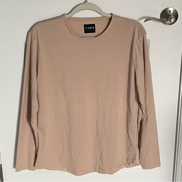 CUTS Tan Cotton Blend Stretch AO Long Sleeve Curve-Hem Tee - 35569 - Picture 3 of 14